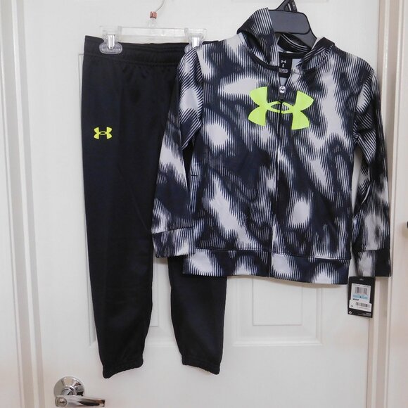 NWT 2pc Under Armour Black Gray Zip Front Coat & Pants Tracksuit sz 5 - Picture 1 of 1